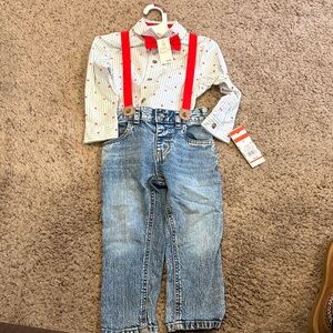 Kids Blue Jeans with Red Suspenders